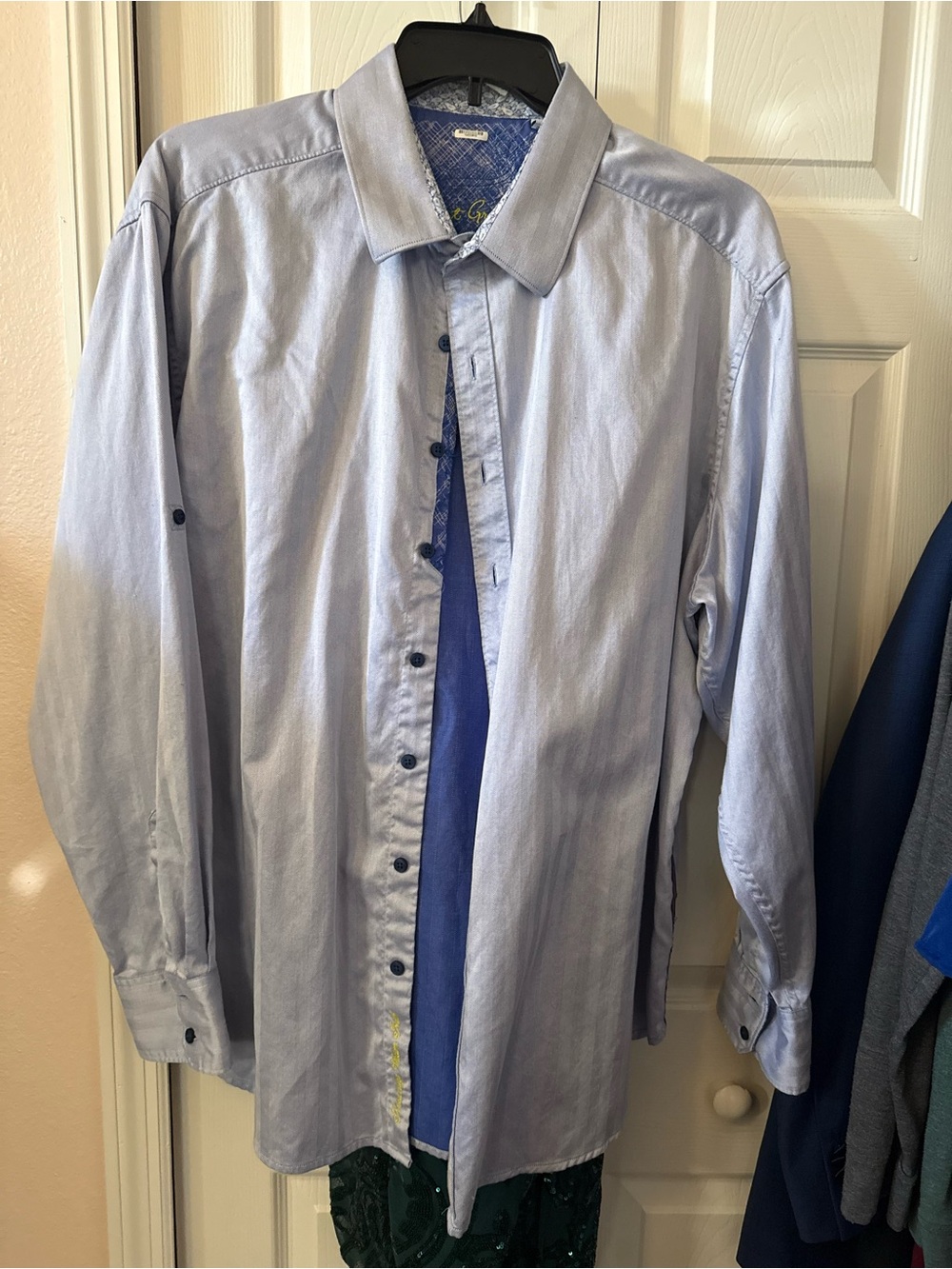 Robert Graham Light Blue Dress Shirt with Navy Placket Detail